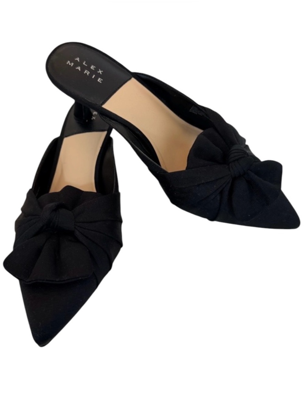 Alex Marie Audrene Black Bow Mules Pointed Toe Kitten Heel Slip On Size 8.5